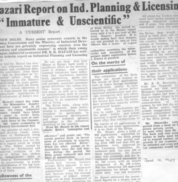 Hazari Report on Industrial Planning & Licensing “Immature & Unscientific”