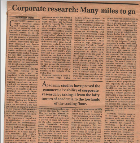 Corporate Research: Many Miles To Go