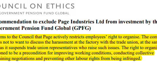 Norwegian Fund’s Stand on Page Industries: Analysts Can No Longer Sweep Labour Rights Violations under the Carpet