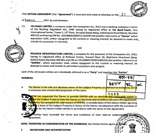 Is Yes Bank Providing Custodial Services to RInfra for Its Valuable Property?