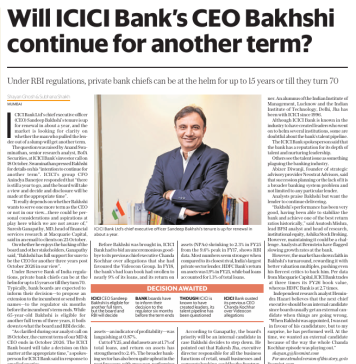 Will ICICI Bank’s Chief Stay Another Term? The Market Wants To Know